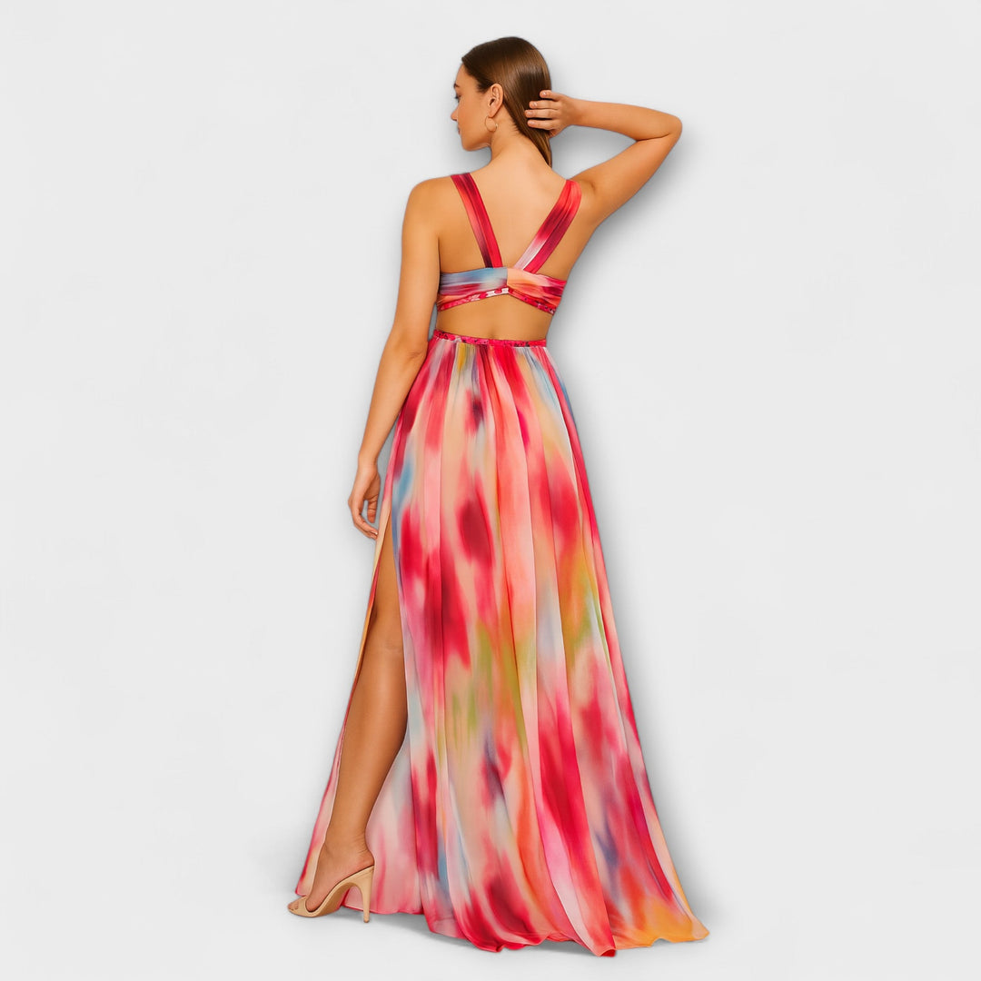 Freya - Buntes Maxikleid mit Aquarellmuster