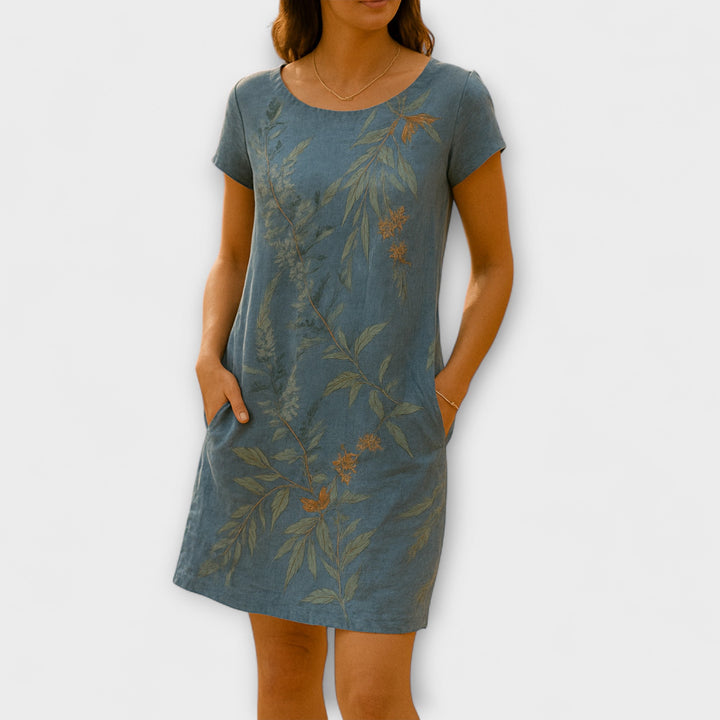 Willow - Graublaues Sommerkleid mit Blättermuster