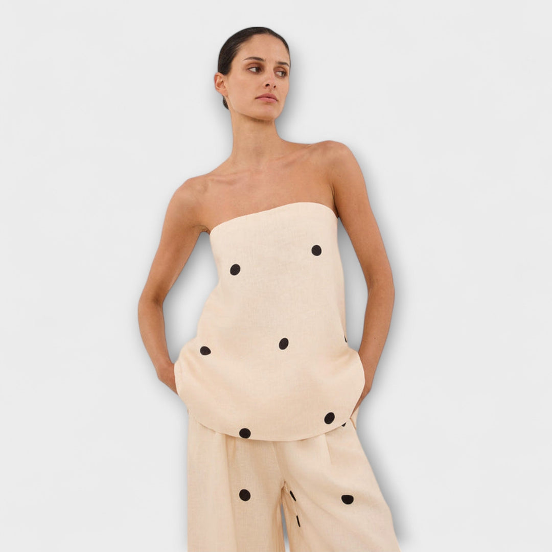 Georgia - Beiger Polka-Dot-Jumpsuit