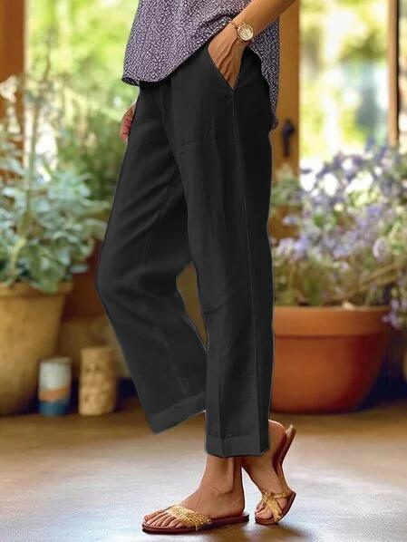 Lily | Verkürzte Leinenhose mit schmal zulaufendem Bein und Umschlag für Damen