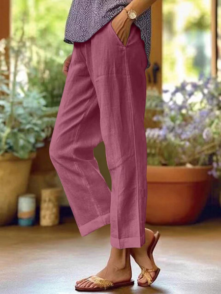 Lily | Verkürzte Leinenhose mit schmal zulaufendem Bein und Umschlag für Damen