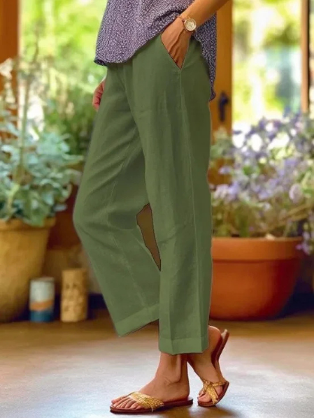 Lily | Verkürzte Leinenhose mit schmal zulaufendem Bein und Umschlag für Damen