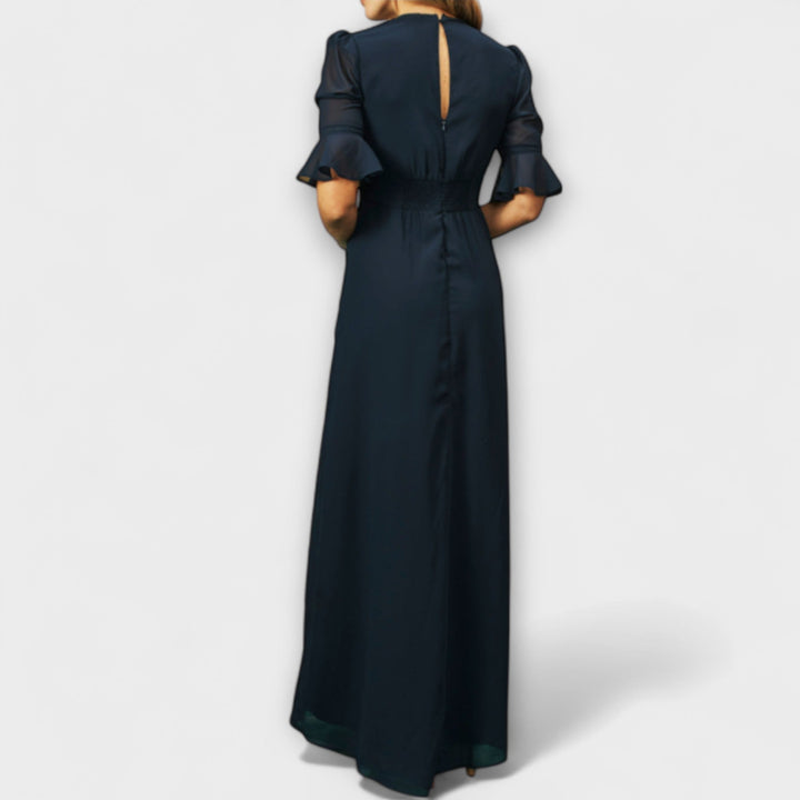 Beatrice - Marineblaues Kleid mit Blütenstickerei