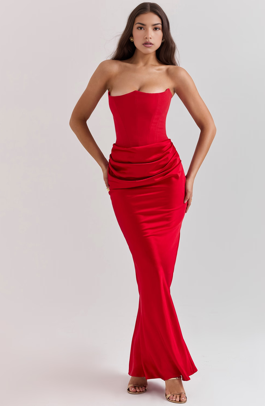 Aletheia | Trägerloses Damen-Maxikleid mit Raffung an der Hüfte für Hochzeitsgäste