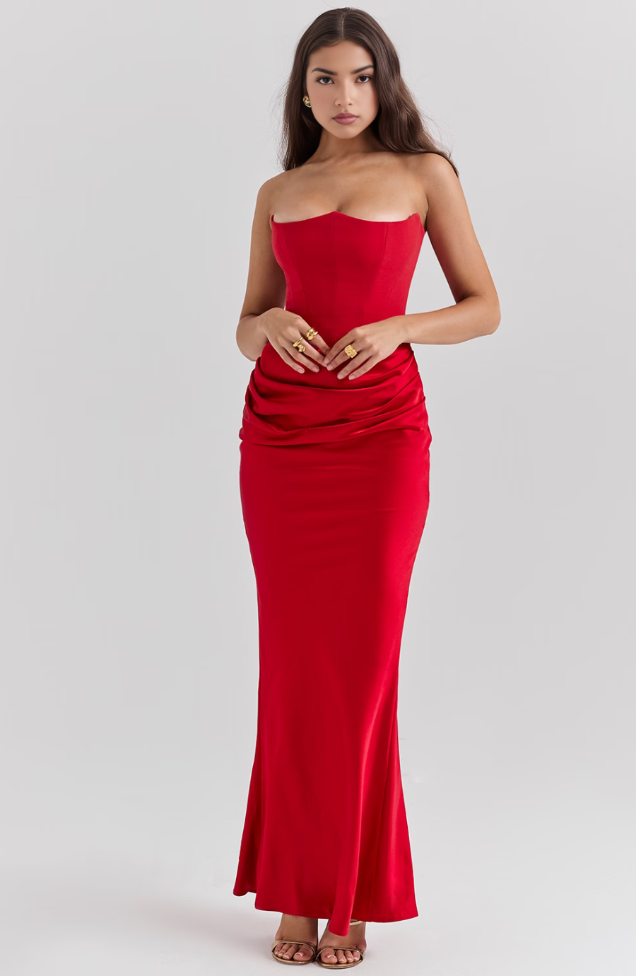 Aletheia | Trägerloses Damen-Maxikleid mit Raffung an der Hüfte für Hochzeitsgäste