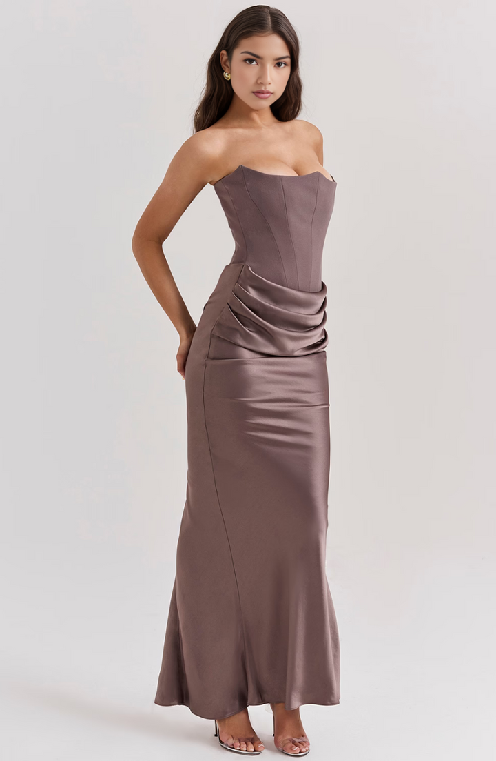 Aletheia | Trägerloses Damen-Maxikleid mit Raffung an der Hüfte für Hochzeitsgäste