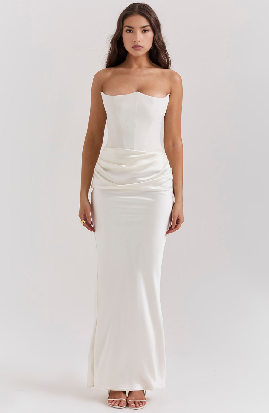 Aletheia | Trägerloses Damen-Maxikleid mit Raffung an der Hüfte für Hochzeitsgäste