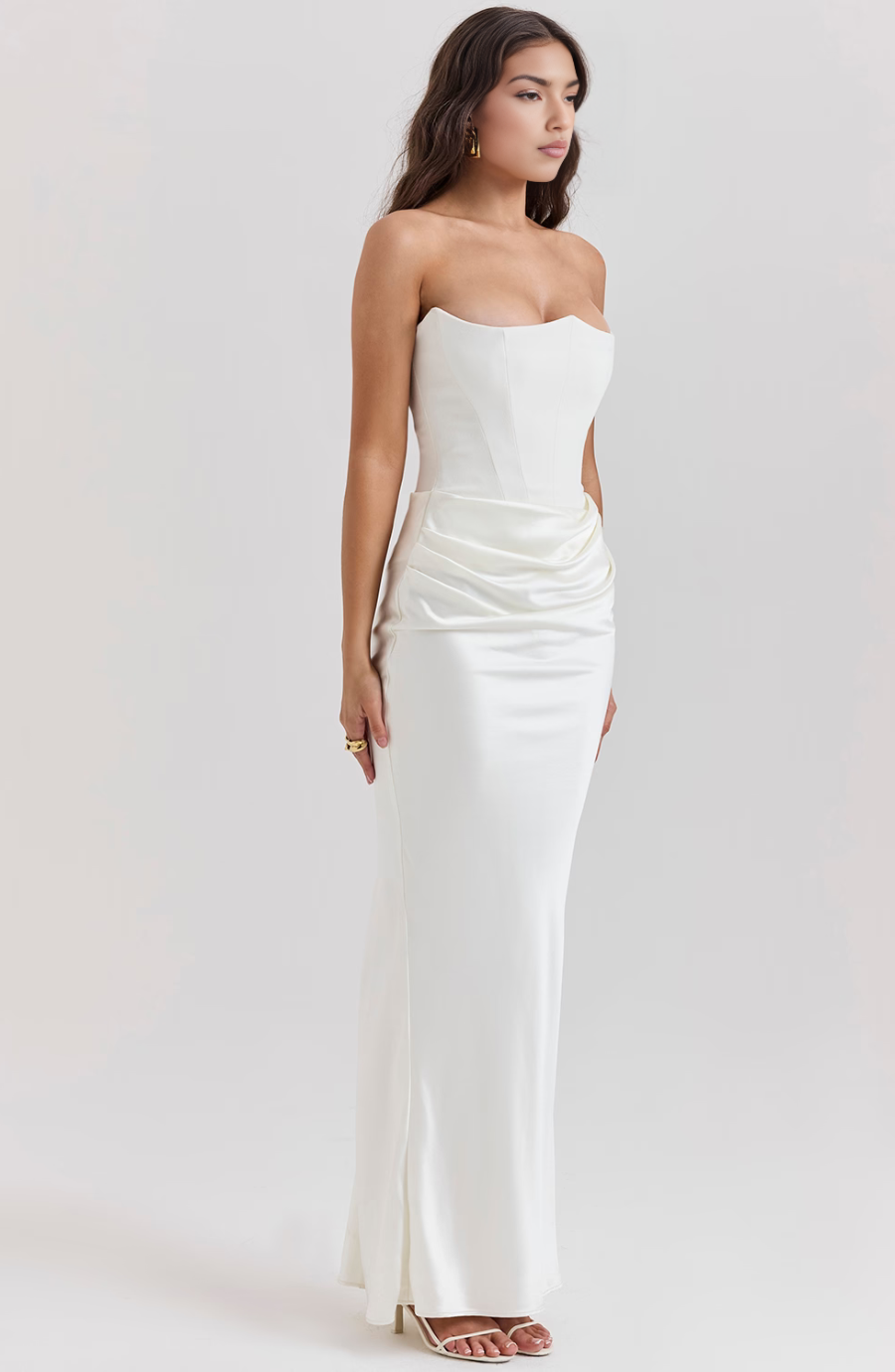 Aletheia | Trägerloses Damen-Maxikleid mit Raffung an der Hüfte für Hochzeitsgäste