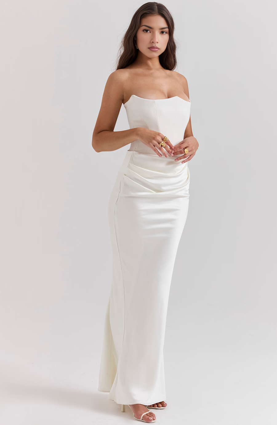 Aletheia | Trägerloses Damen-Maxikleid mit Raffung an der Hüfte für Hochzeitsgäste