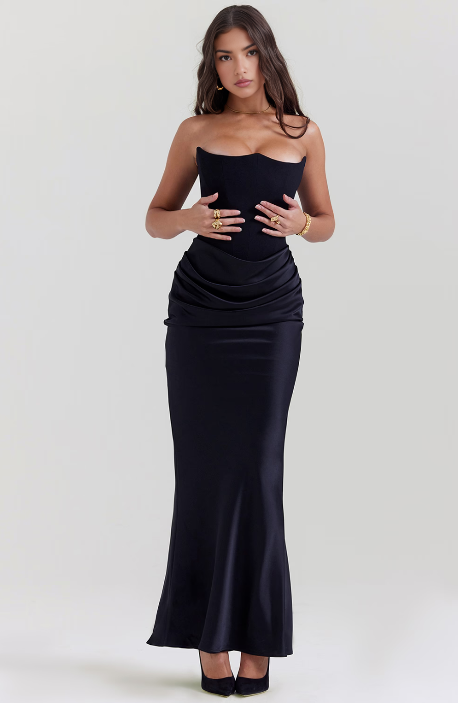 Aletheia | Trägerloses Damen-Maxikleid mit Raffung an der Hüfte für Hochzeitsgäste