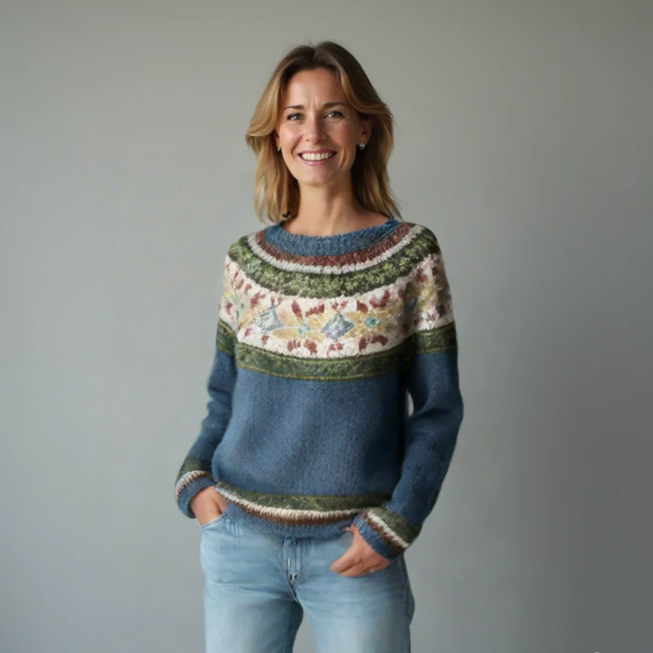 Selene | Rippstrickpullover mit Rundhalsausschnitt und gestreifter Passe für Damen