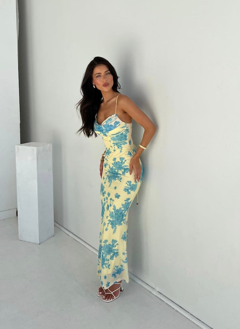 Pelagia | Geblümtes Damen-Maxikleid mit Spaghettiträgern für Hochzeitsgäste