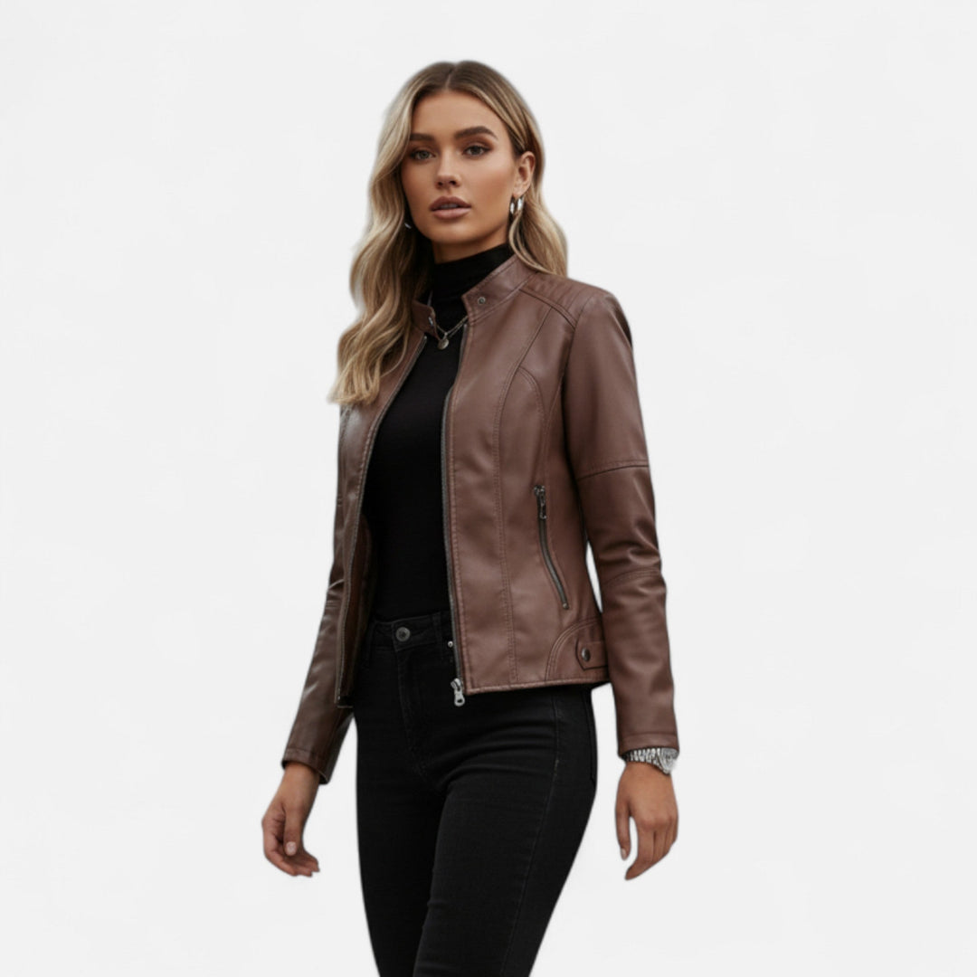 Zuri | Kurze Lederjacke mit Reissverschluss für Damen