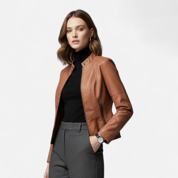 Zuri | Kurze Lederjacke mit Reissverschluss für Damen