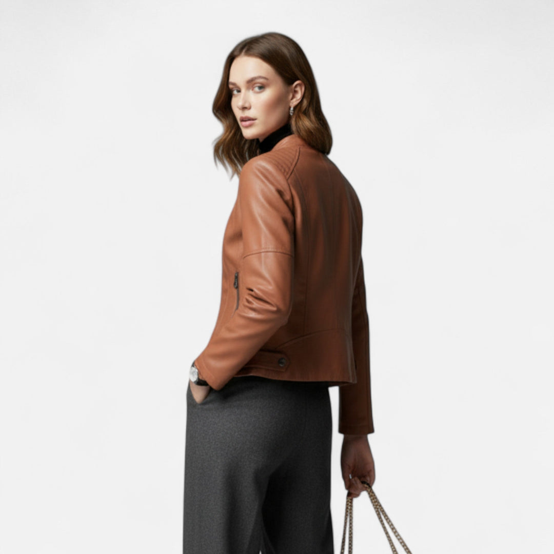 Zuri | Kurze Lederjacke mit Reissverschluss für Damen