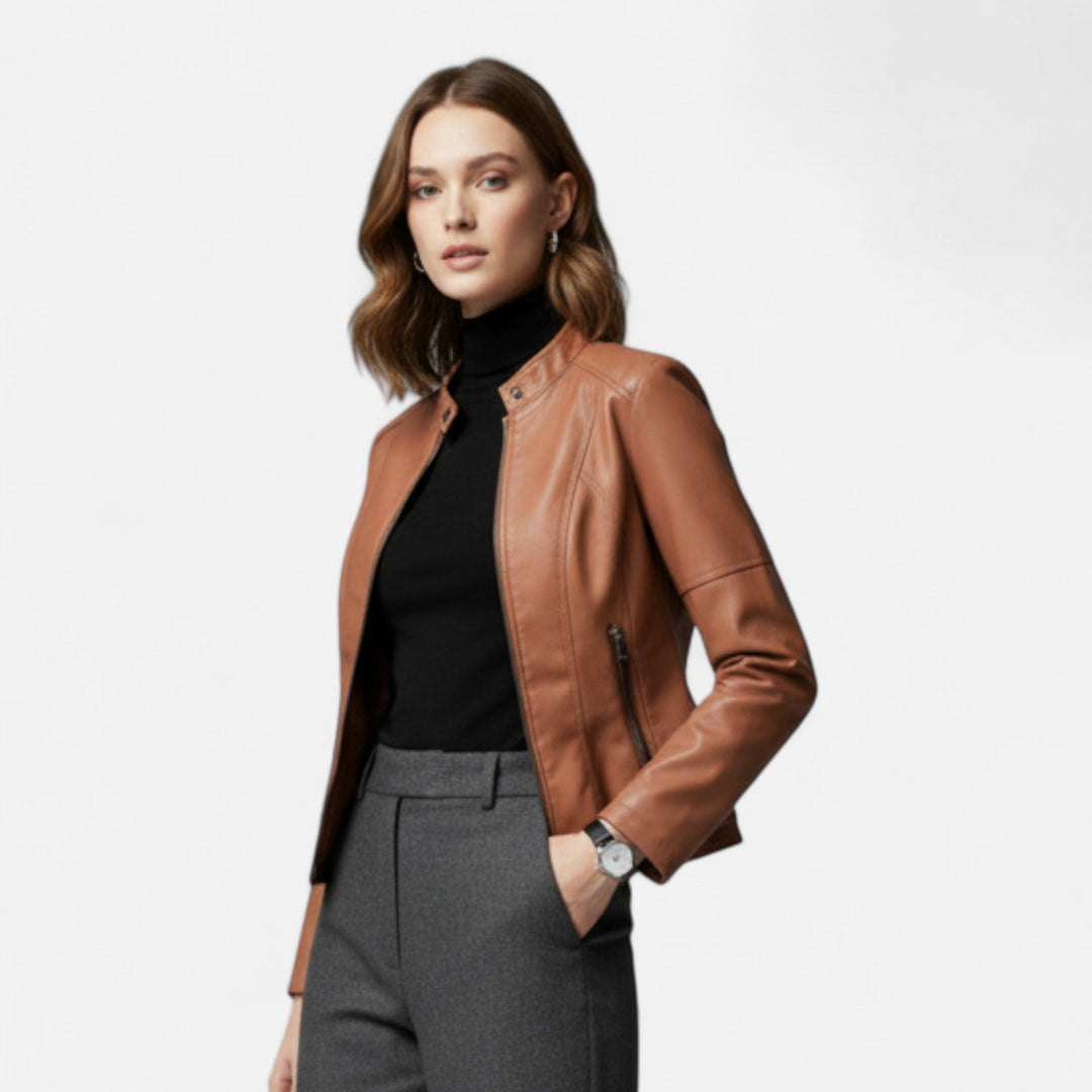 Zuri | Kurze Lederjacke mit Reissverschluss für Damen