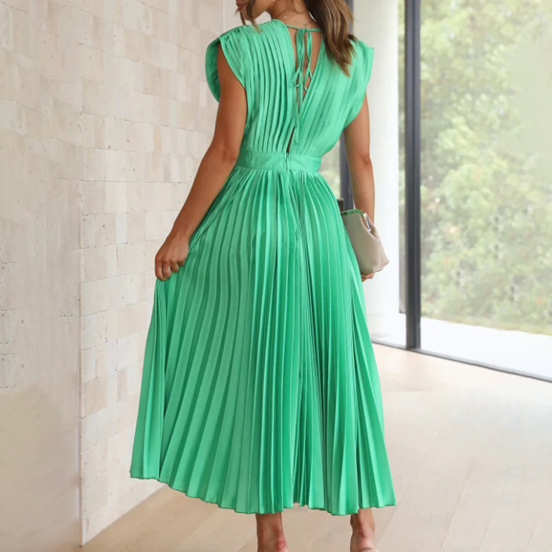Maren | Plissiertes Damen-Midikleid mit V-Ausschnitt und Flügelärmeln für Hochzeitsgäste