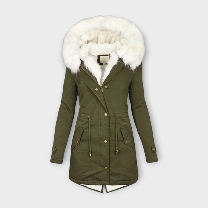 Ivara - Olivgrüne Winterjacke mit Fellkapuze