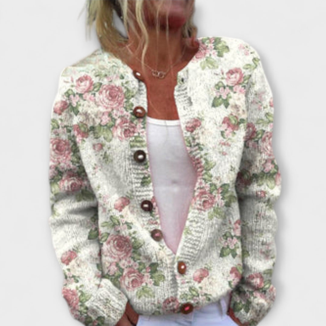 Noa - Cremefarbener Cardigan mit Blütenprint