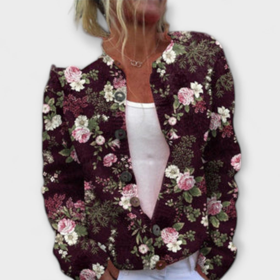 Juna - Dunkler Cardigan mit Blumenmuster