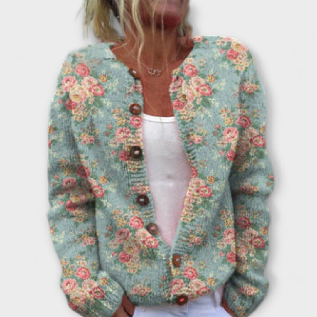 Liv - Mintgrüner Cardigan mit Blütenprint
