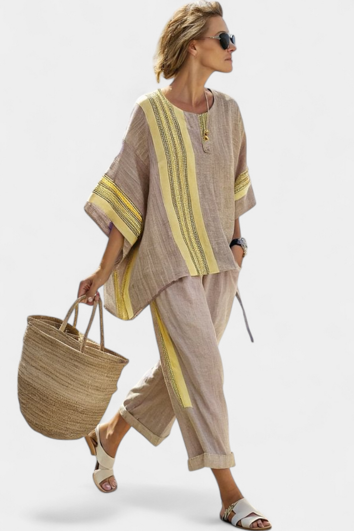 Lorena - Lila Boho-Set aus Leinen und Bambus