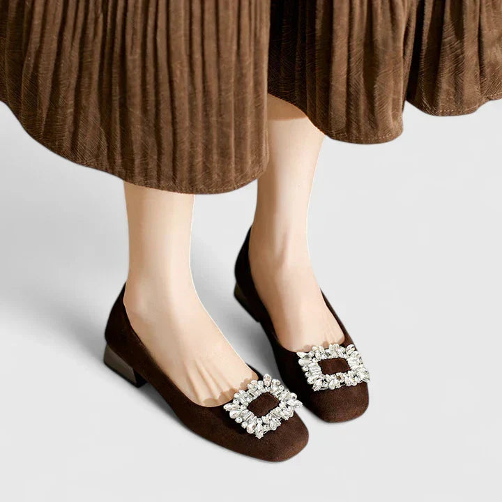 Juliane - Samt-Ballerinas mit Schmuckschnalle