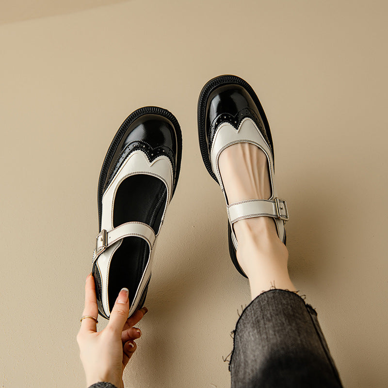 Leonie – Flache zweifarbige Mary-Jane-Schuhe