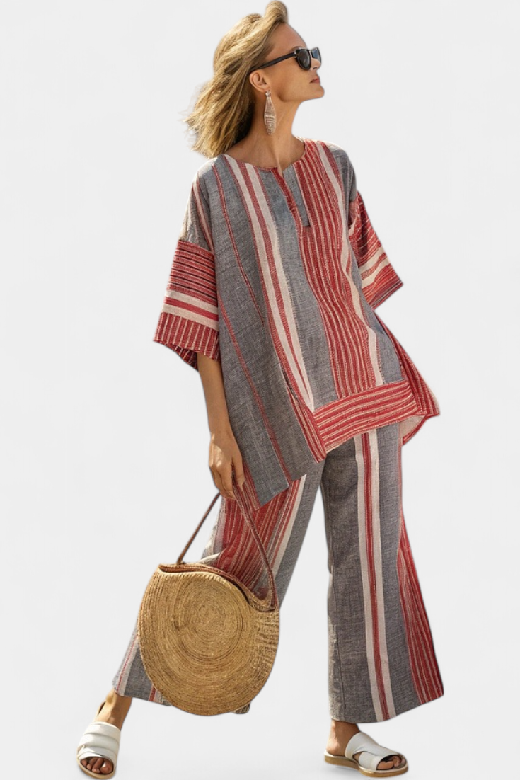 Matilde - Rot-graues Oversize-Set mit Streifen