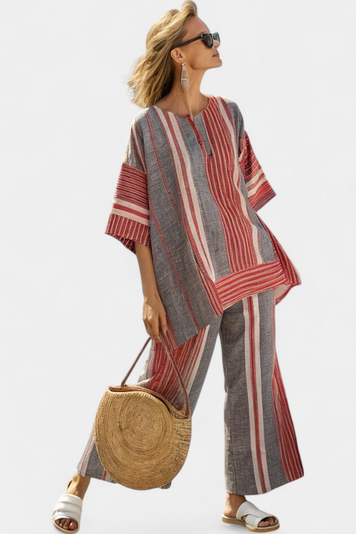 Matilde - Rot-graues Oversize-Set mit Streifen