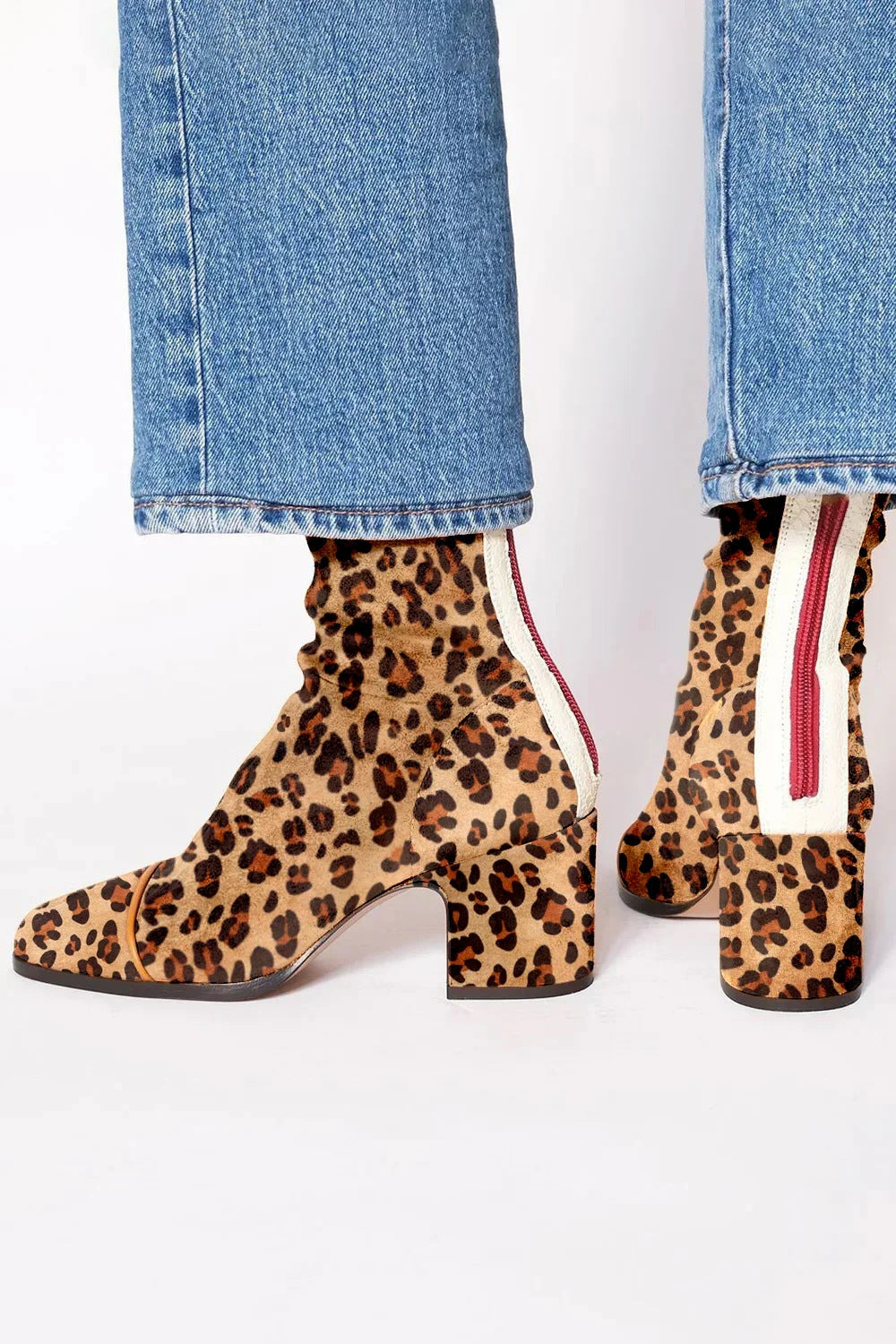 Fabienne | Wildleder-Stiefeletten mit eckiger Spitze, Blockabsatz und Kontraststreifen für Damen