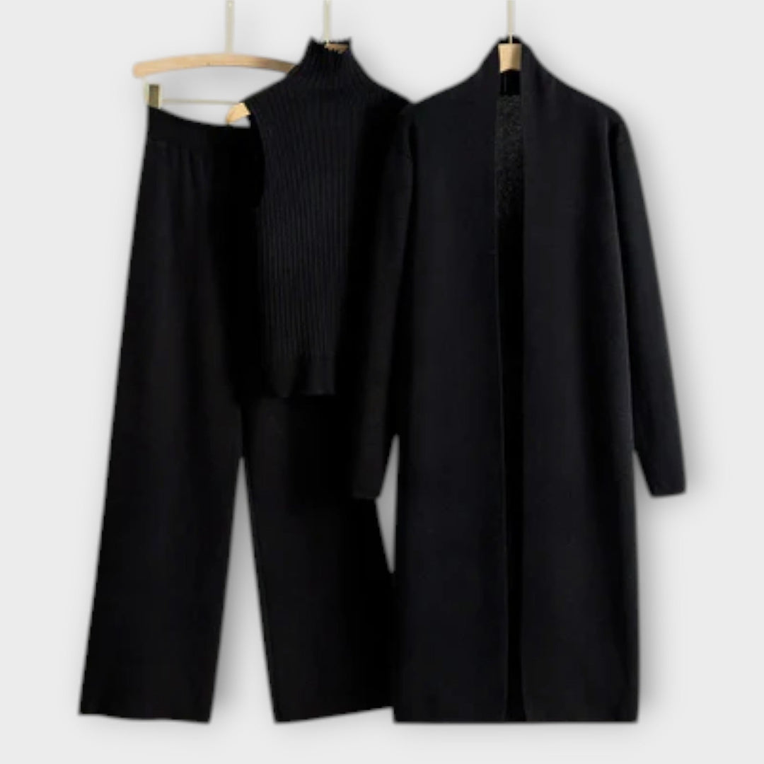 Isabella - Khakifarbenes dreiteiliges Strick-Set