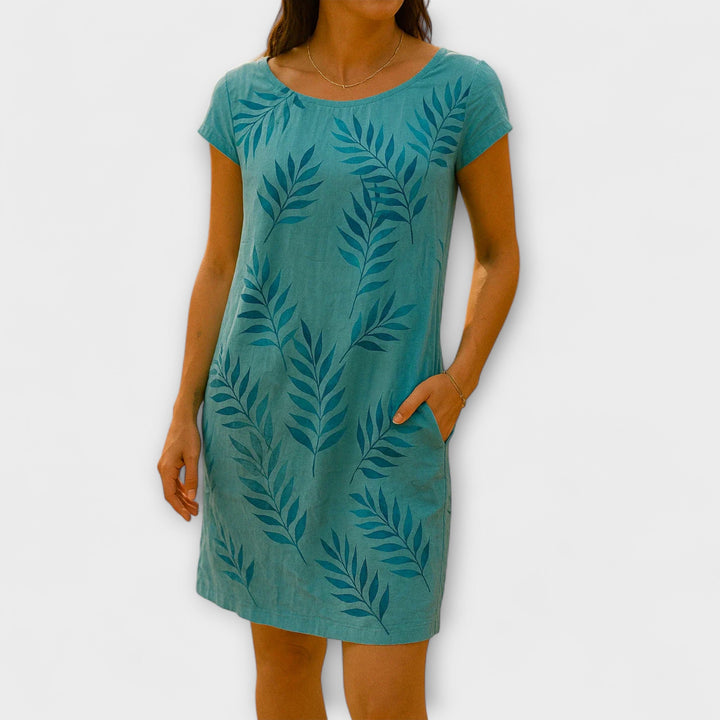 Willow - Graublaues Sommerkleid mit Blättermuster
