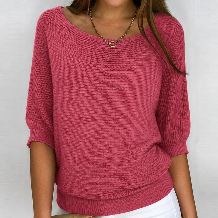 Aurora | Rippstrickpullover aus Baumwollmischung mit Dreiviertelärmeln für Damen