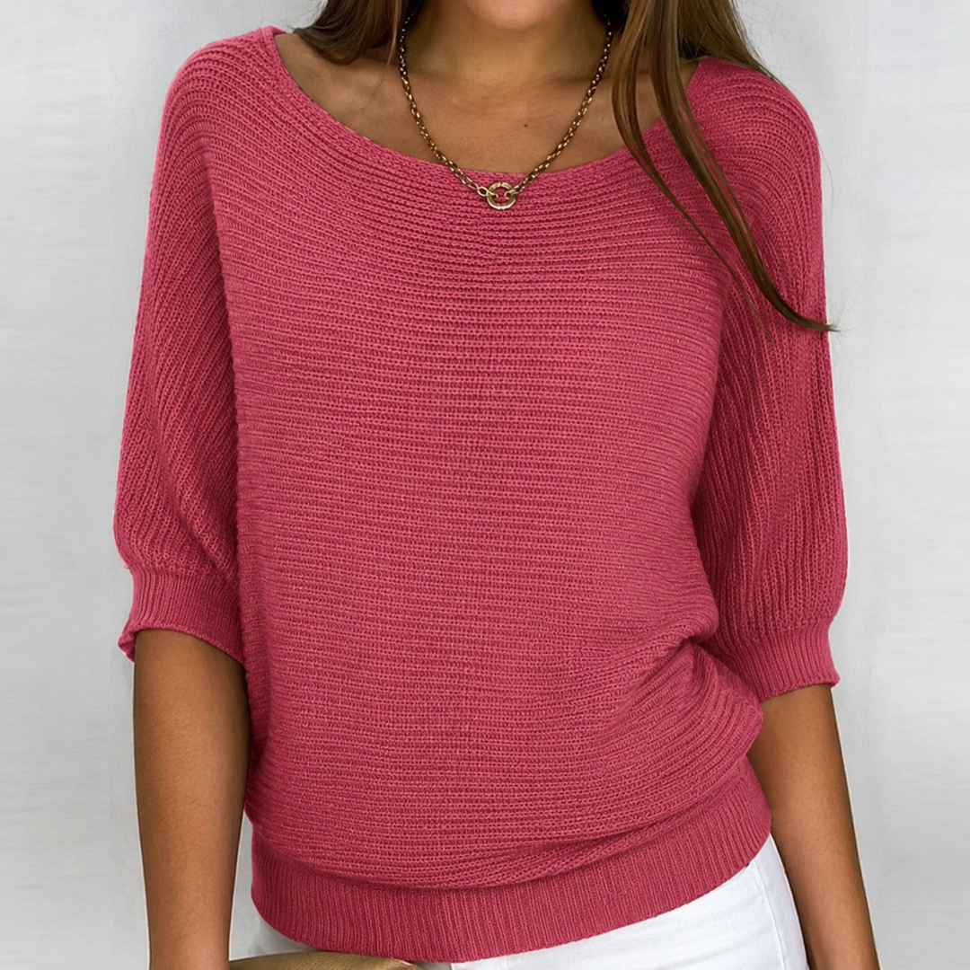 Aurora | Rippstrickpullover aus Baumwollmischung mit Dreiviertelärmeln für Damen