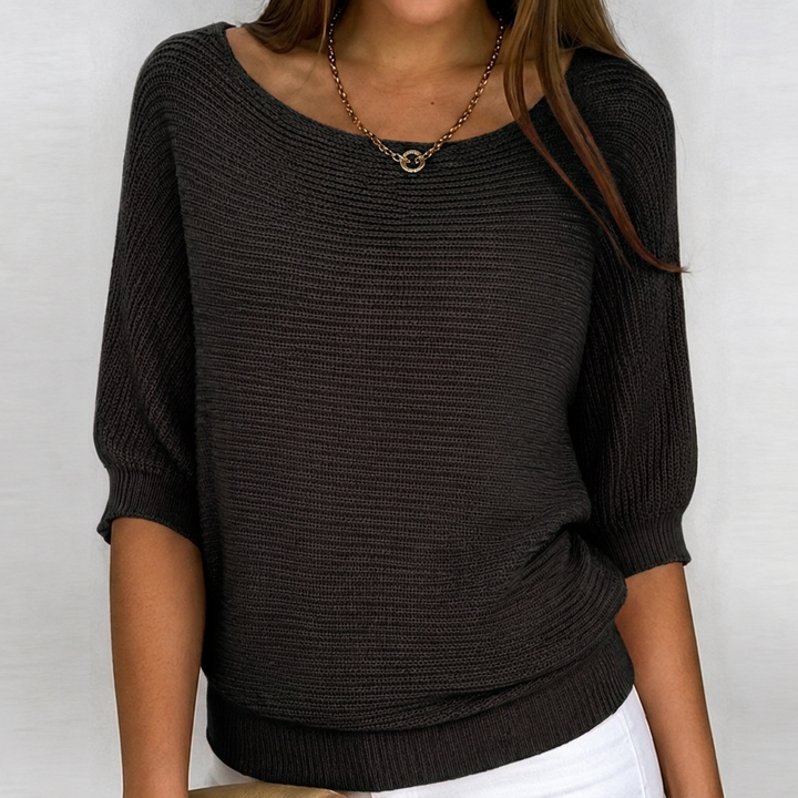Aurora | Rippstrickpullover aus Baumwollmischung mit Dreiviertelärmeln für Damen