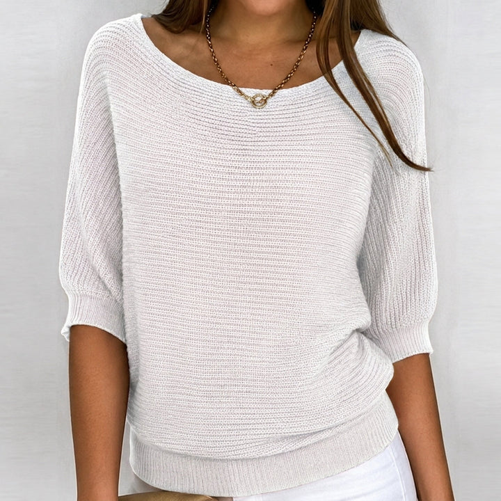 Aurora | Rippstrickpullover aus Baumwollmischung mit Dreiviertelärmeln für Damen