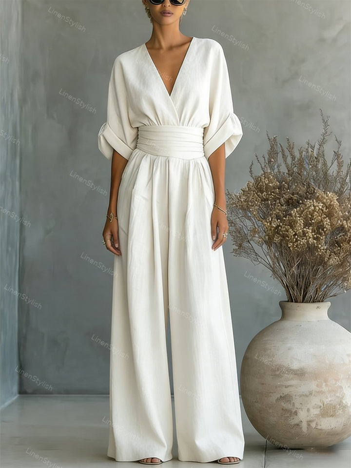Pia | Wickel-Jumpsuit mit V-Ausschnitt und weitem Bein für Damen