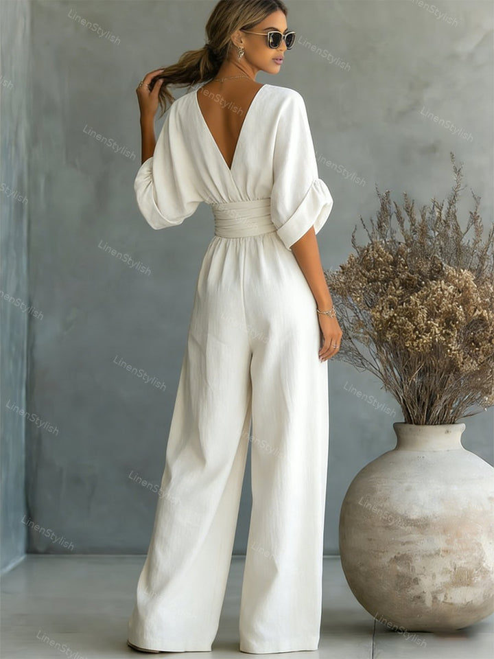 Pia | Wickel-Jumpsuit mit V-Ausschnitt und weitem Bein für Damen