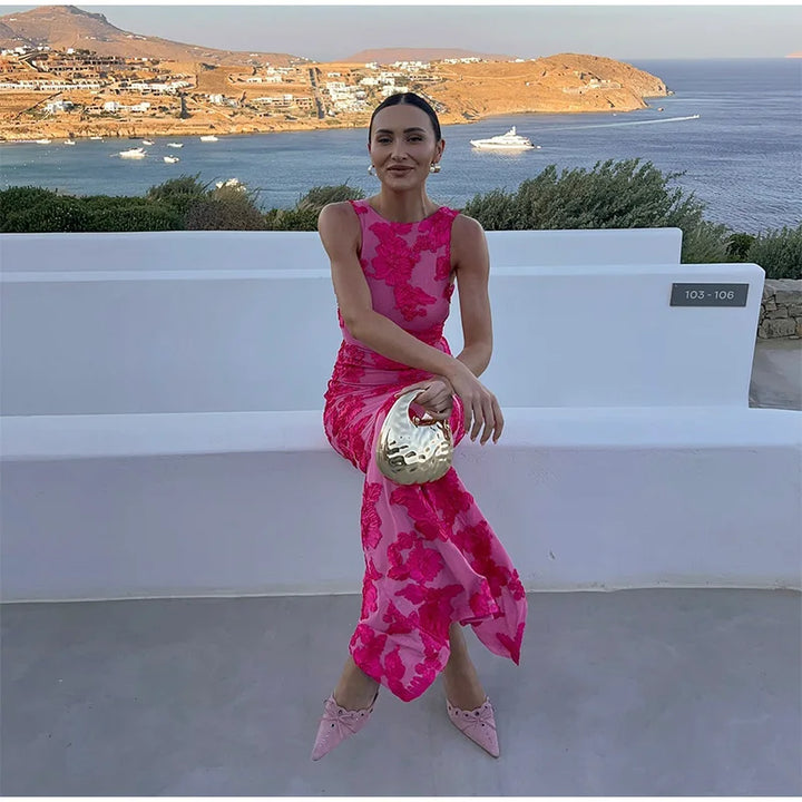 Lily | Geblümtes ärmelloses Damen-Maxikleid mit Rundhalsausschnitt für Hochzeitsgäste