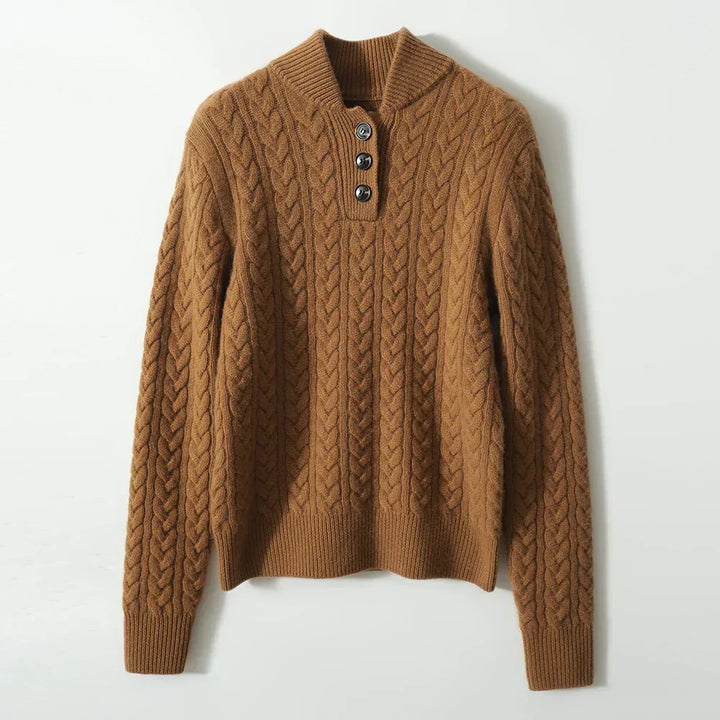 Nathalia | Zopfstrickpullover mit Knopfleiste am Kragen für Damen