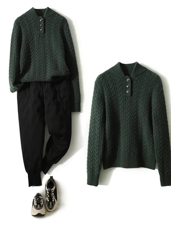 Nathalia | Zopfstrickpullover mit Knopfleiste am Kragen für Damen