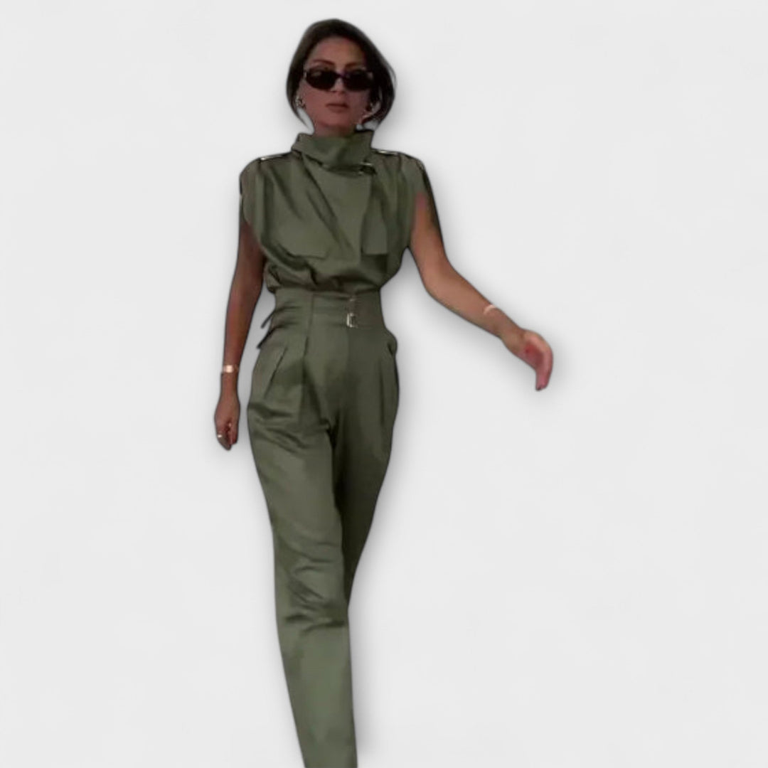Licht Set - Khakifarbenes elegantes Jumpsuit-Set