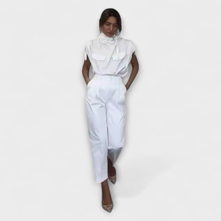 Licht Set - Khakifarbenes elegantes Jumpsuit-Set