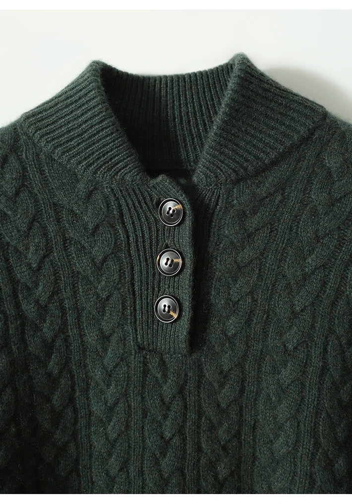 Nathalia | Zopfstrickpullover mit Knopfleiste am Kragen für Damen