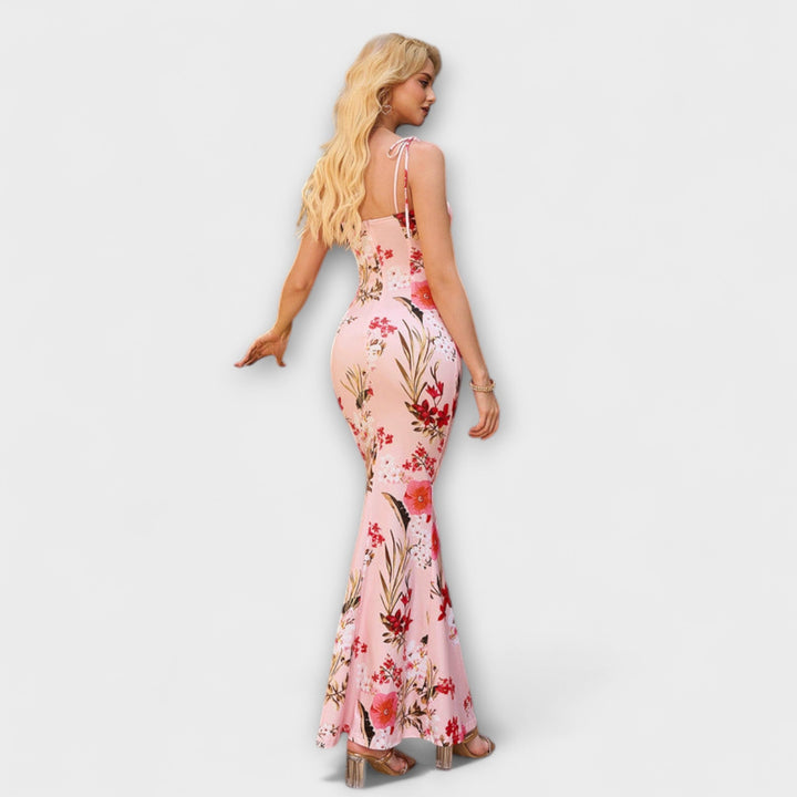 Thalia - Dunkelgrünes Maxikleid mit Blütenmuster