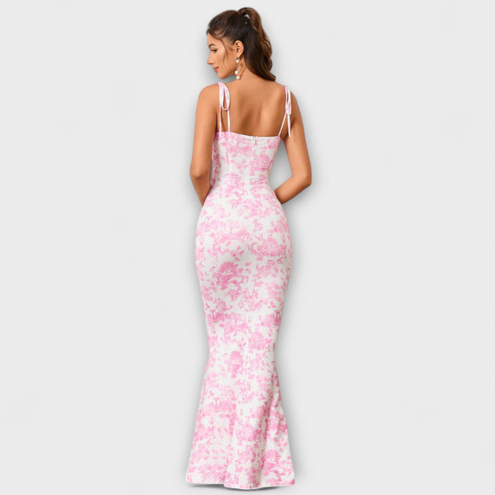 Thalia - Dunkelgrünes Maxikleid mit Blütenmuster