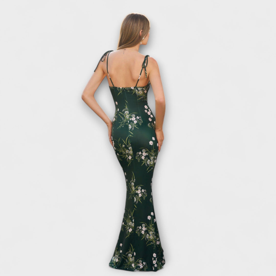 Thalia - Dunkelgrünes Maxikleid mit Blütenmuster
