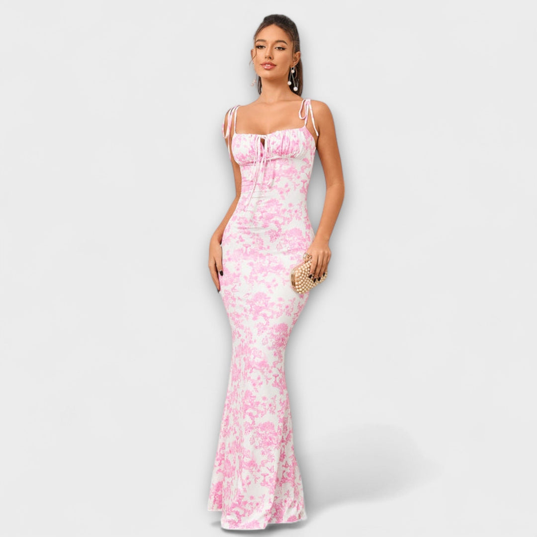 Thalia - Dunkelgrünes Maxikleid mit Blütenmuster