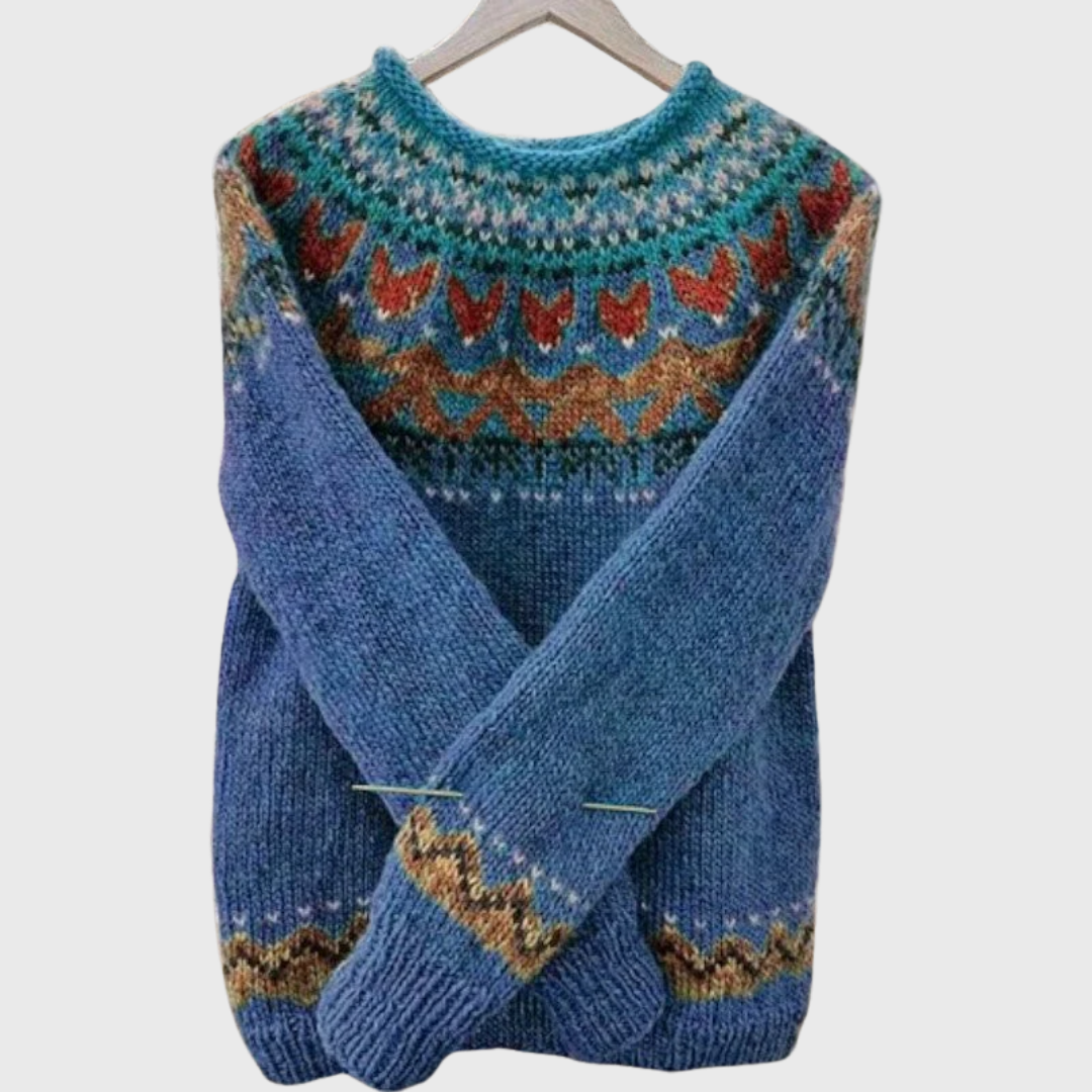 Mountain Horizon | Blauer Pullover mit Norweger-Muster
